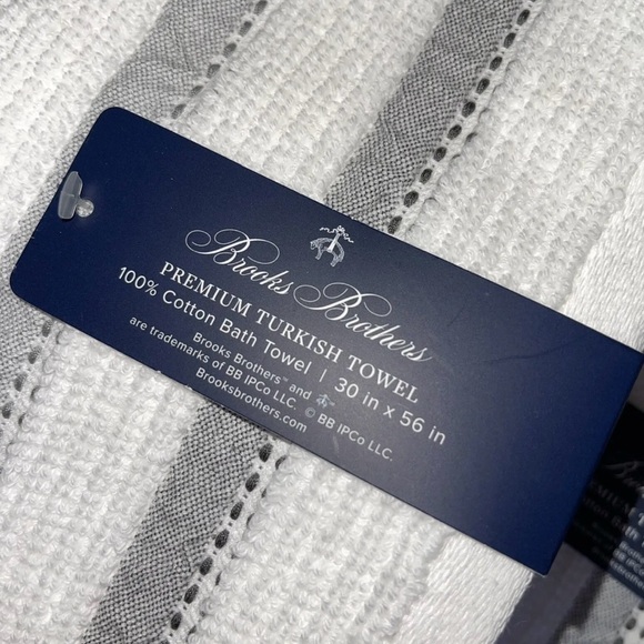 Brooks Brothers Premium Turkish Bath towels set of 2 White gray stripes NWT - Picture 4 of 7